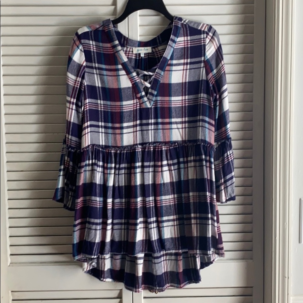 Jewel toned plaid 3/4 sleeved tunic